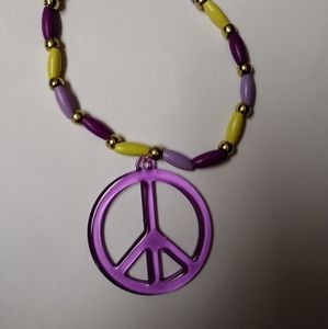 Gorgeous Purple Peace Sign beaded necklace